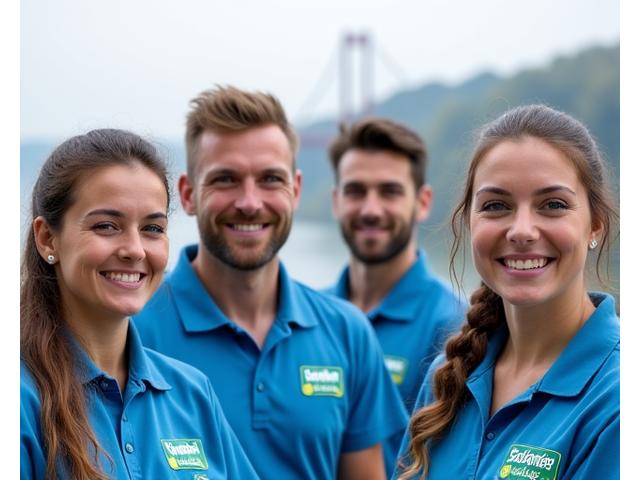 Salamander Sparkle cleaning team looking professional and friendly against a Bristol cityscape background.