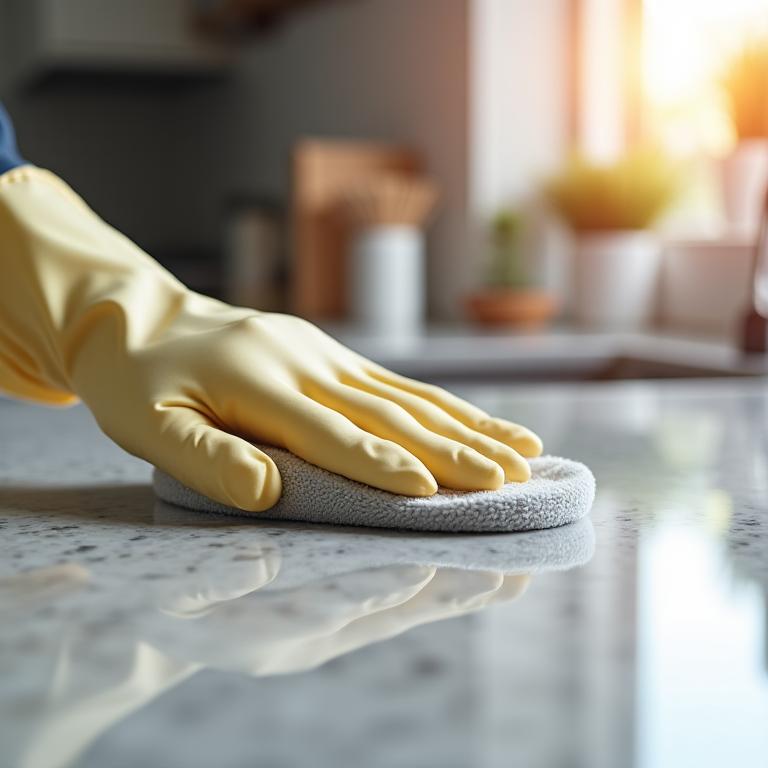 Person polishing a kitchen countertop